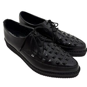 TUK Black Leather Lace up Pointed Pyramid Stud Creepers Shoes A8833 Sz 10